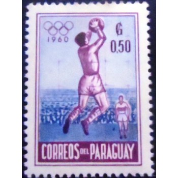 Imagem do selo postal do Paraguai de 1960 Football 50