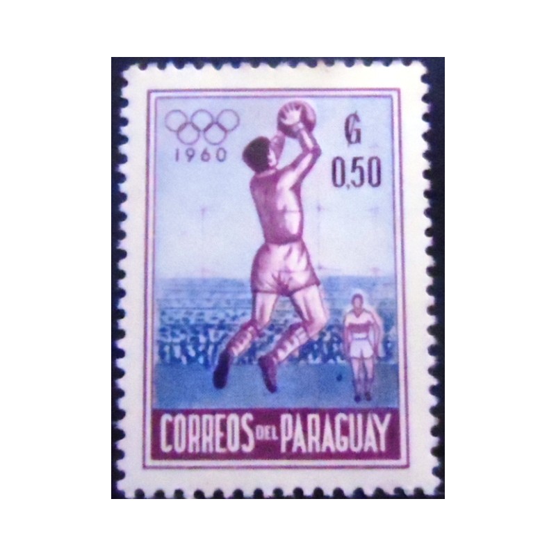 Imagem do selo postal do Paraguai de 1960 Football 50