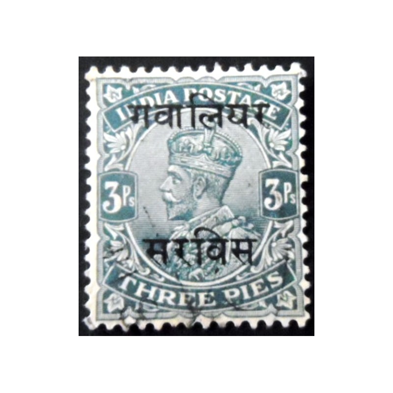 Selo postal de Gwalior de 1913 King George V 3