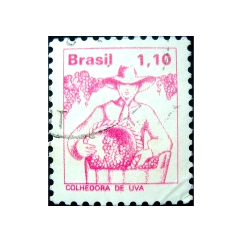 Imagem similar à do selo postal do Brasil de 1977 Colhedora de Uva U