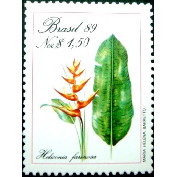 Selo postal do Brasil de 1989 Heliconia farinosa M
