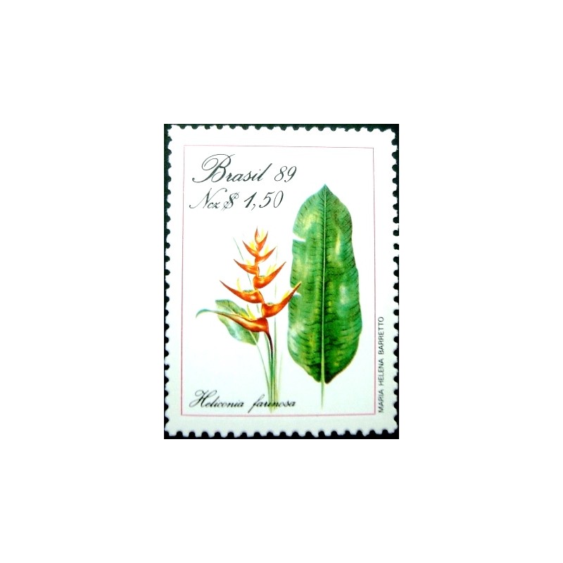 Selo postal do Brasil de 1989 Heliconia farinosa M