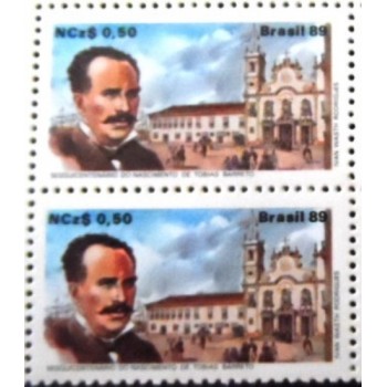 Par de selos postais do Brasil de 1989 Tobias Barreto M