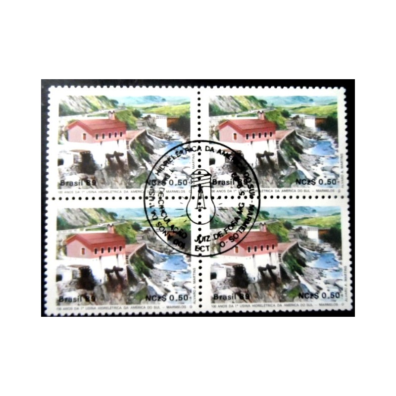 Quadra de selos postais do Brasil de 1989 Hidrelétrica de Marmelos MCC
