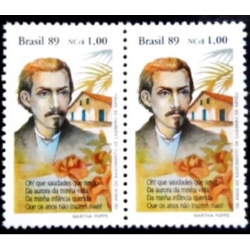 Par de selos postais do Brasil de 1989 - Casemiro de Abreu M