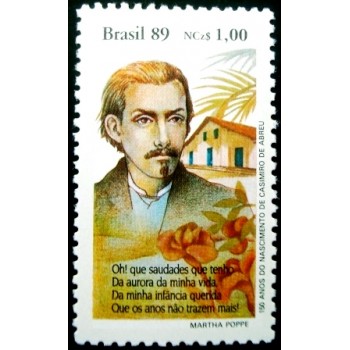 Selo postal do Brasil de 1989 Casemiro de Abreu M