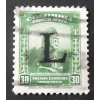 Selo postal da Colômbia de 1950 Pre-Columbian Monument overprinted L