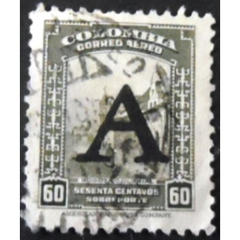 Selo postal da Colômbia de 1950 Street in Bogotá overprinted A