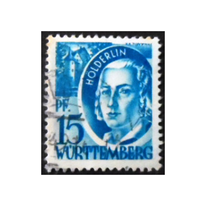 Selo postal de Wurttemberg de 1948 Friedrich Hölderlin