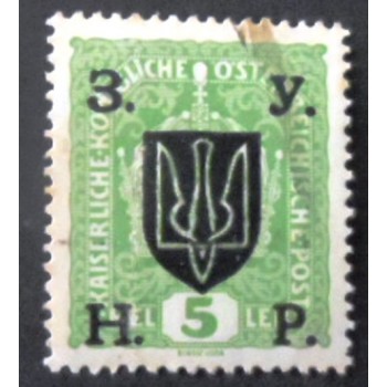 Selo postal da Ucrânia de 1919 Austrian stamp with black overprint 5