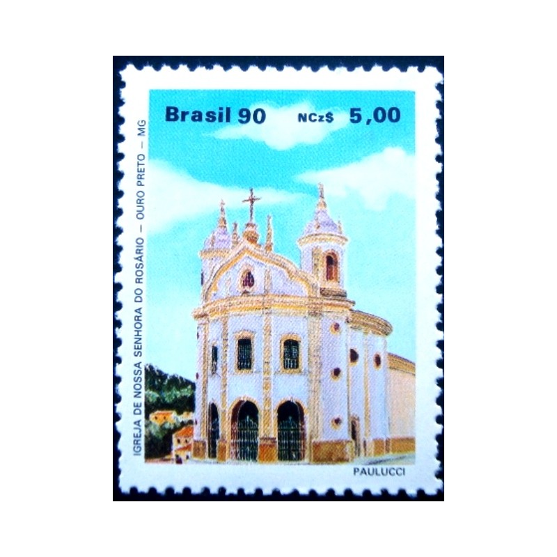 Selo postal do Brasil de 1990 Igreja N.S.Rosário M