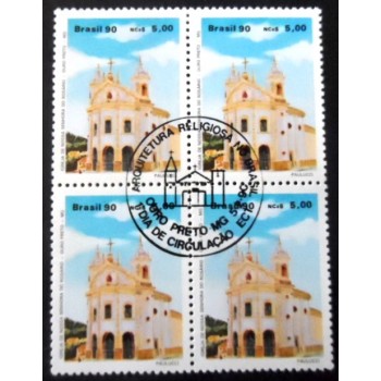 Quadra de selos postais do Brasil de 1990 Igreja Nossa Sra. Rosario MG