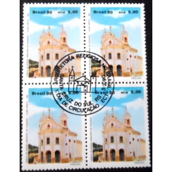 Quadra de selos postais do Brasil de 1990 Igreja N. S. Rosário MG RS