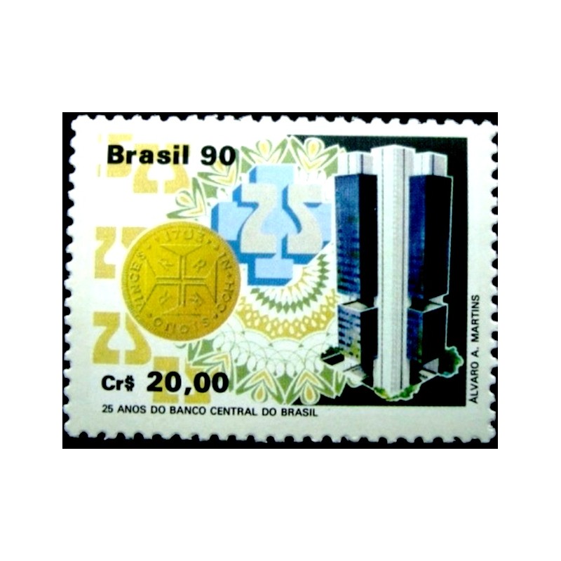 Selo postal do Brasil de 1990 Banco Central M