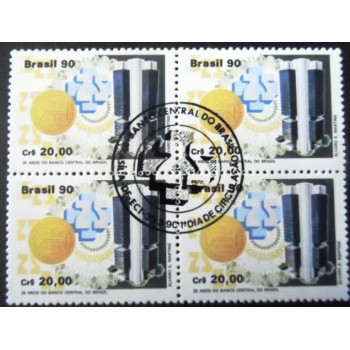 Quadra de selos postais do Brasil de 1990 Banco Central MCC