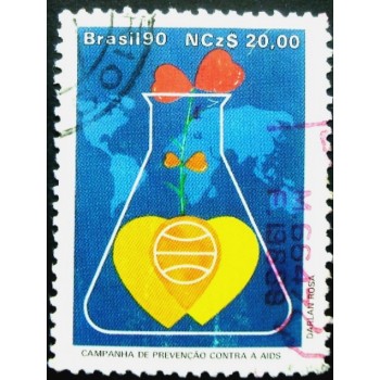 Imagem similar à do selo postal do Brasil de 1990 Prevenção AIDS U