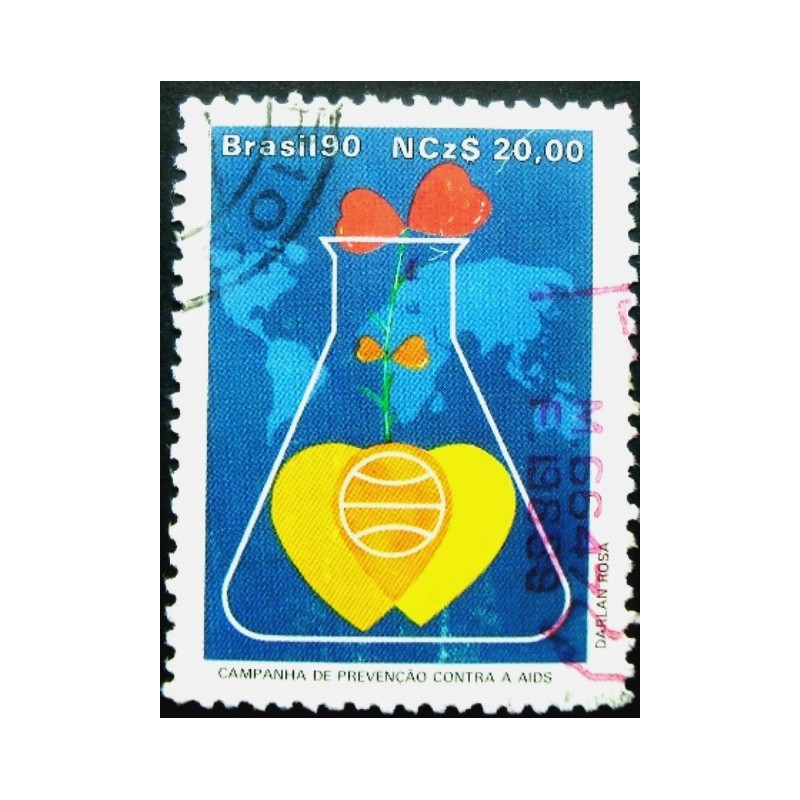 Imagem similar à do selo postal do Brasil de 1990 Prevenção AIDS U