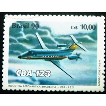 Selo postal do Brasil de 1990 Turboélice CBA 123 U