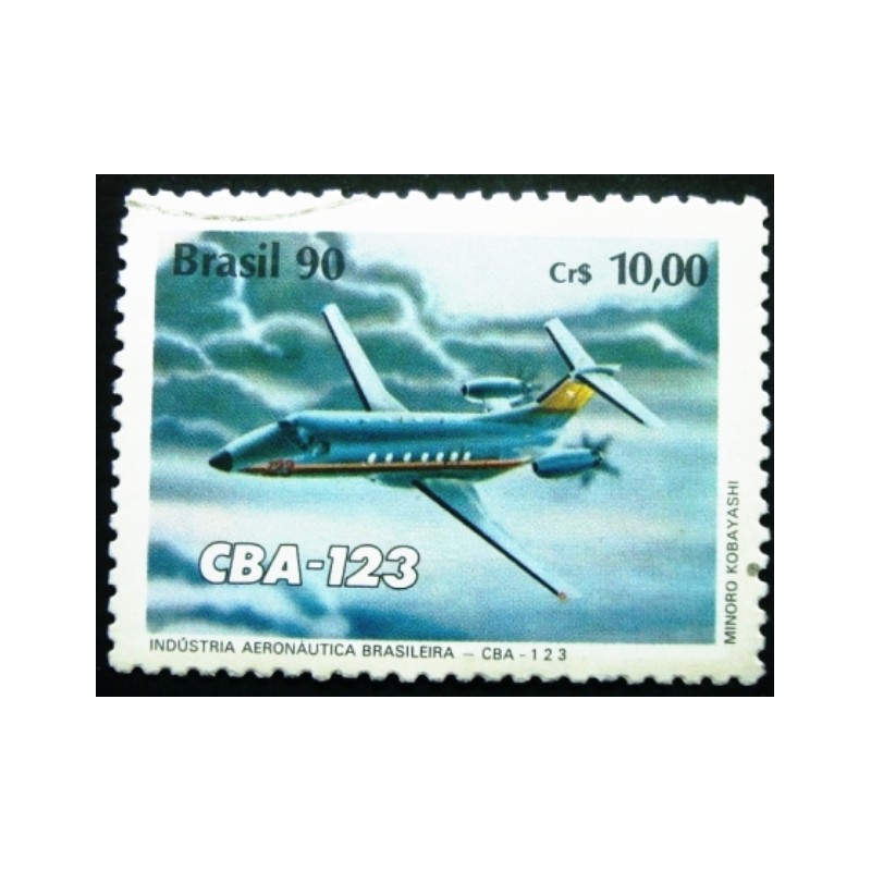 Selo postal do Brasil de 1990 Turboélice CBA 123 U