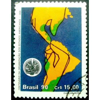 Imagem similar à do selo postal do Brasil de 1990 OEA U