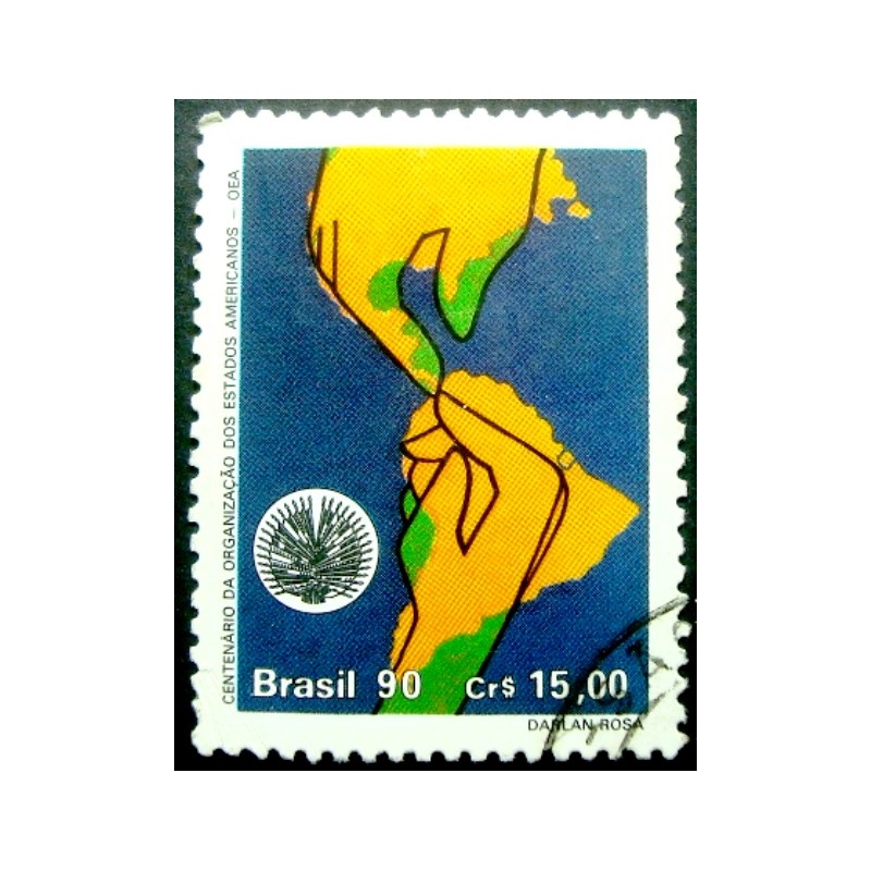 Imagem similar à do selo postal do Brasil de 1990 OEA U