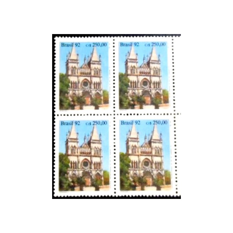 Quadra de selos postais Brasil de 1992 Catedral Presbiteriana M