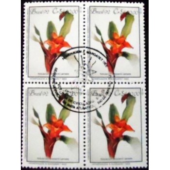 Quadra de selos postais do Brasil de 1992 Nidularium Innocenti M1C