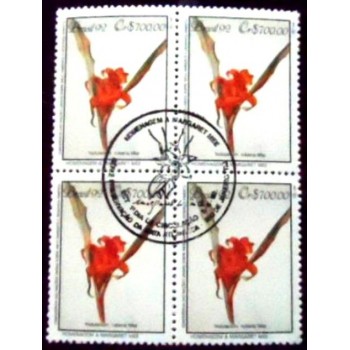 Quadra de selos postais do Brasil de 1992 Nidularium Inoccentii M1C