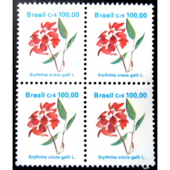 Quadra de selos postais do Brasil de 1990 Erythrina M