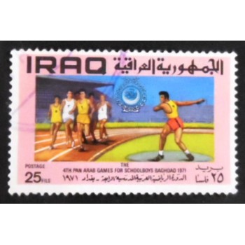 Selo postal do Iraque de 1971 Running discus throwing