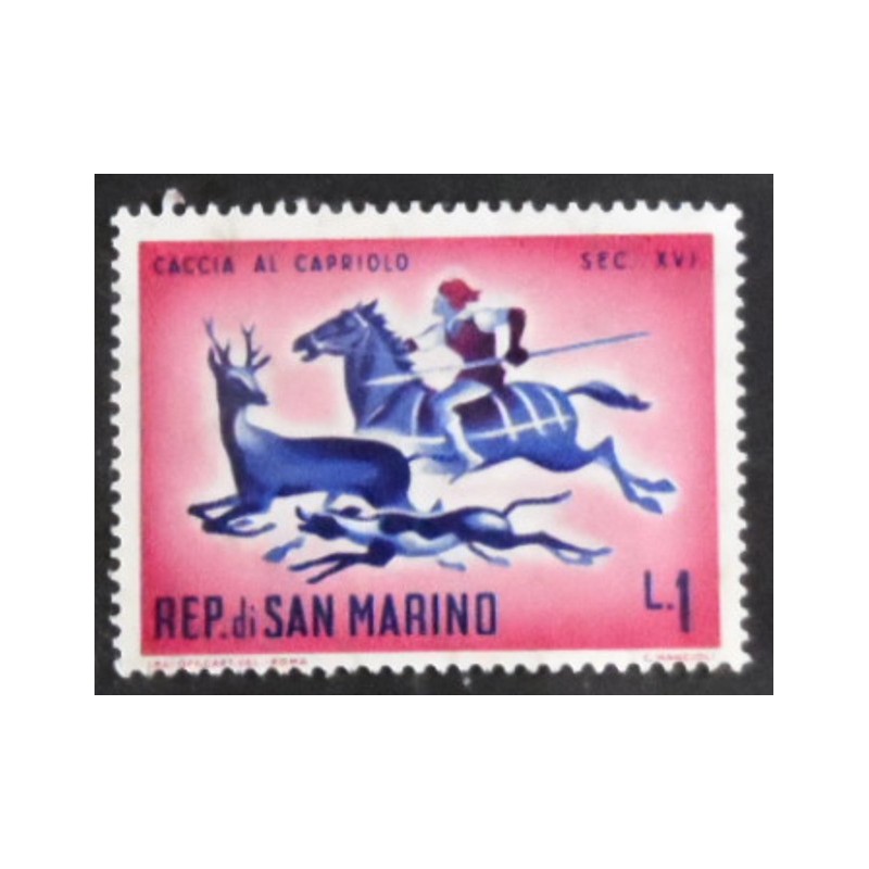 Selo postal de San Marino de 1961 Deer Hunting