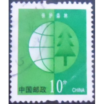 Imagem do selo postal da China de 2002 Tree: Protection of Forests