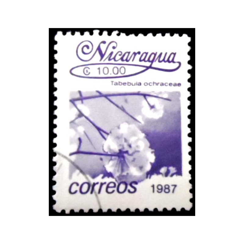 Selo postal da Nicarágua de 1987 Tabebula ochraceae