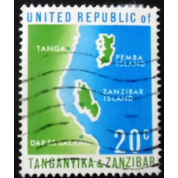 Selo postal da Tanzânia de 1964 Map of Tanganyika and Zanzibar