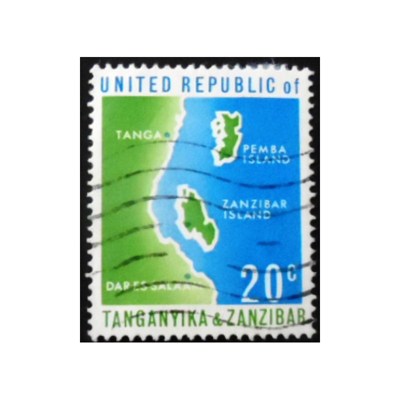 Selo postal da Tanzânia de 1964 Map of Tanganyika and Zanzibar