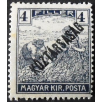 Selo postal da Hungria de 1918 Reaper with Republic overprint 4