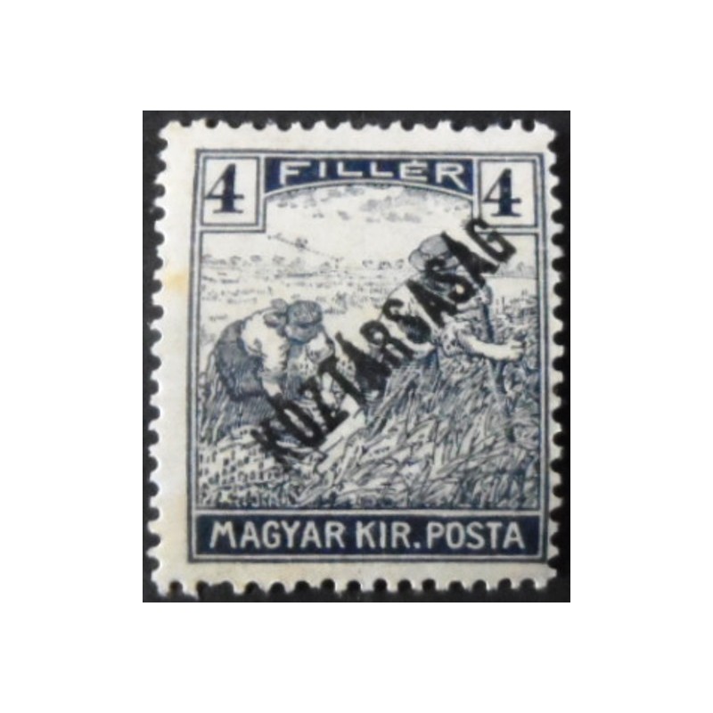 Selo postal da Hungria de 1918 Reaper with Republic overprint 4