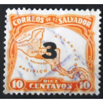 Selo postal de El Salvador de 1984 Map of Central America Surcharged 3