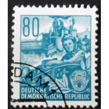 Selo postal da Alemanha de 1957 Selo postal da Alemanha Oriental de 1957 Combine Harvester and Farm Workers
