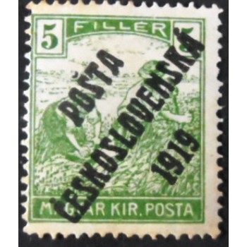 Selo postal da Tchecoslováquia de 1919 Hungarian Stamps overprint 5