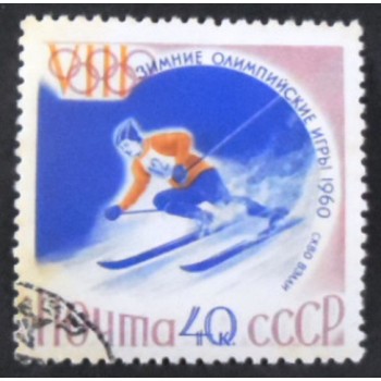 Selo postal da União Soviética de 1960 Slalom Skiing