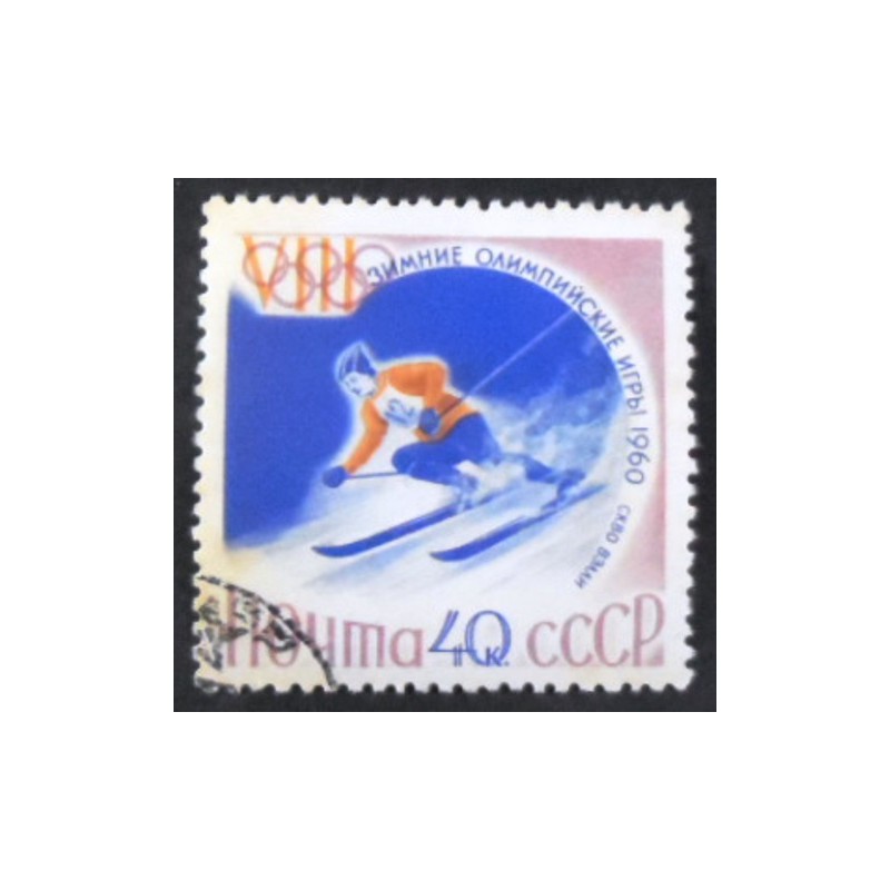 Selo postal da União Soviética de 1960 Slalom Skiing