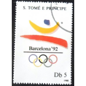Selo postal de S.Tomé e Príncipe de 1988 Barcelona games emblem
