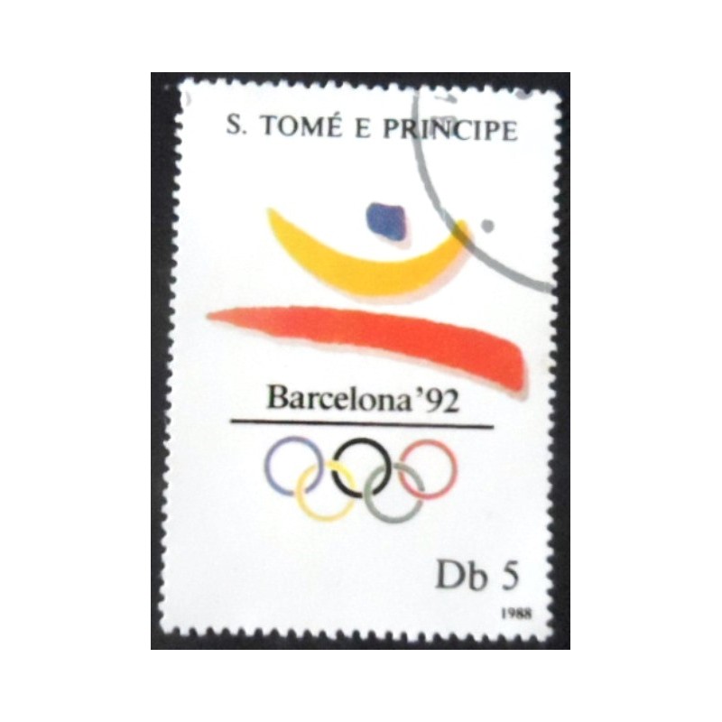 Selo postal de S.Tomé e Príncipe de 1988 Barcelona games emblem