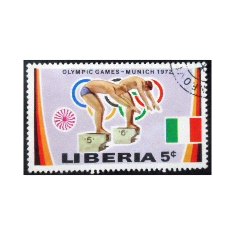 Selo postal da Libéria de 1972 Swimmers