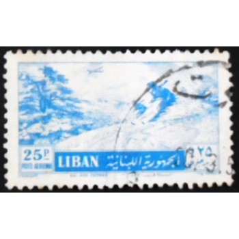 Selo postal do Líbano de 1955 Skiing Among the Cedars 25