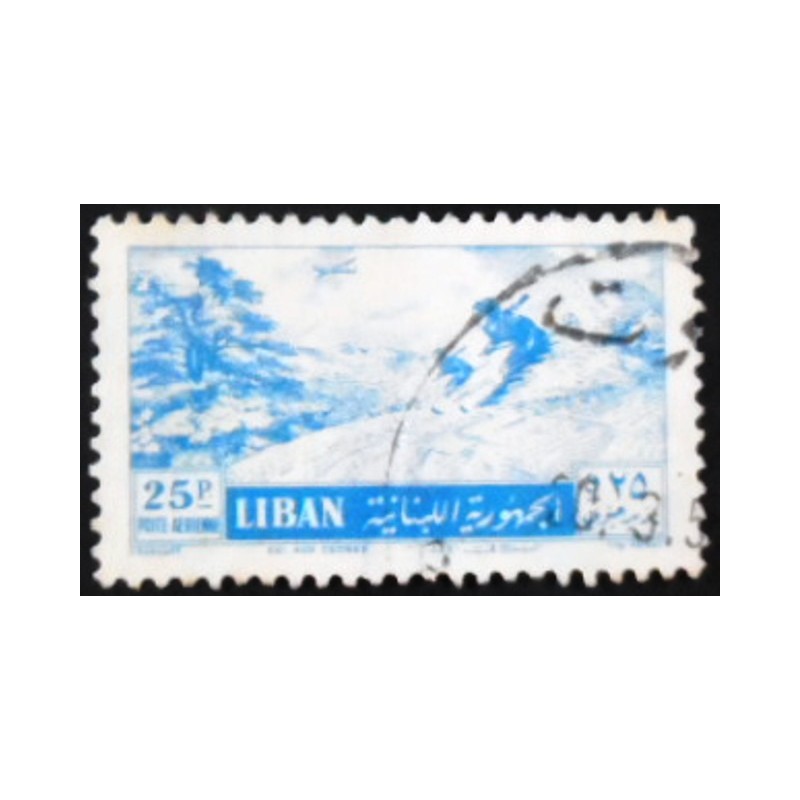 Selo postal do Líbano de 1955 Skiing Among the Cedars 25