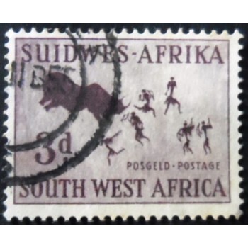 Selo postal da África Sudeste de 1960 Rhinoceros Hunt