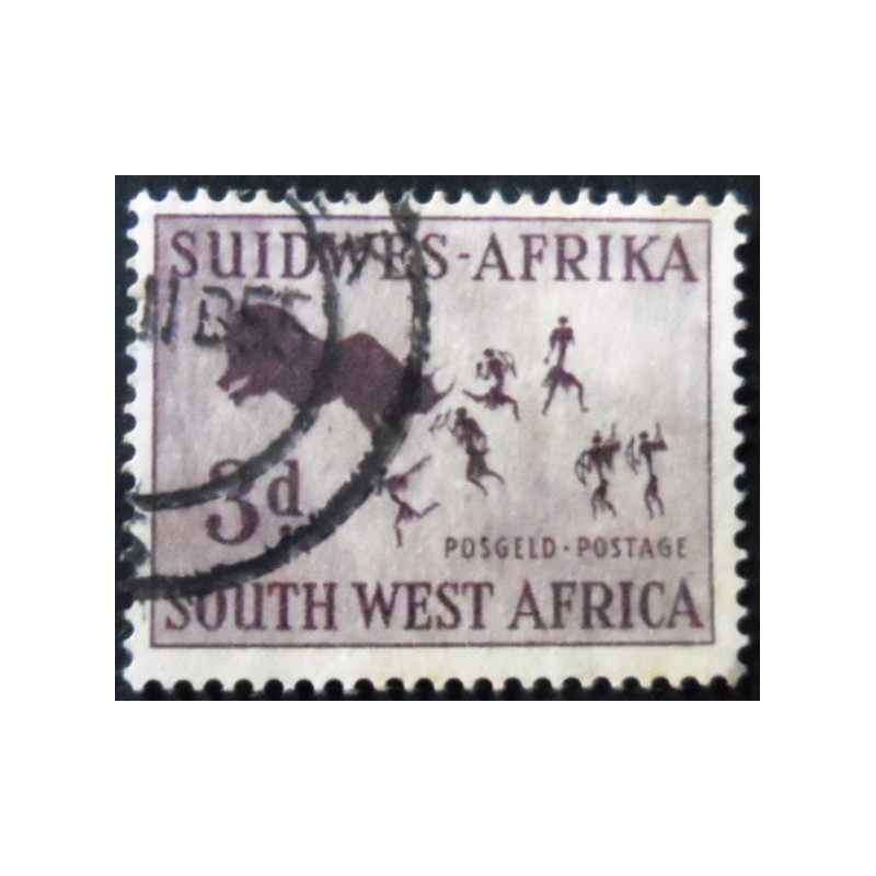 Selo postal da África Sudeste de 1960 Rhinoceros Hunt