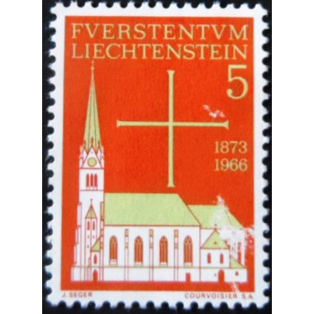 Selo postal de Liechtenstein de 1966 Church Vaduz